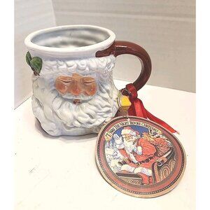 Vintage 1994 Virginia Pottery Santa Claus 3-D Figure Coffee Mug Hand Painted